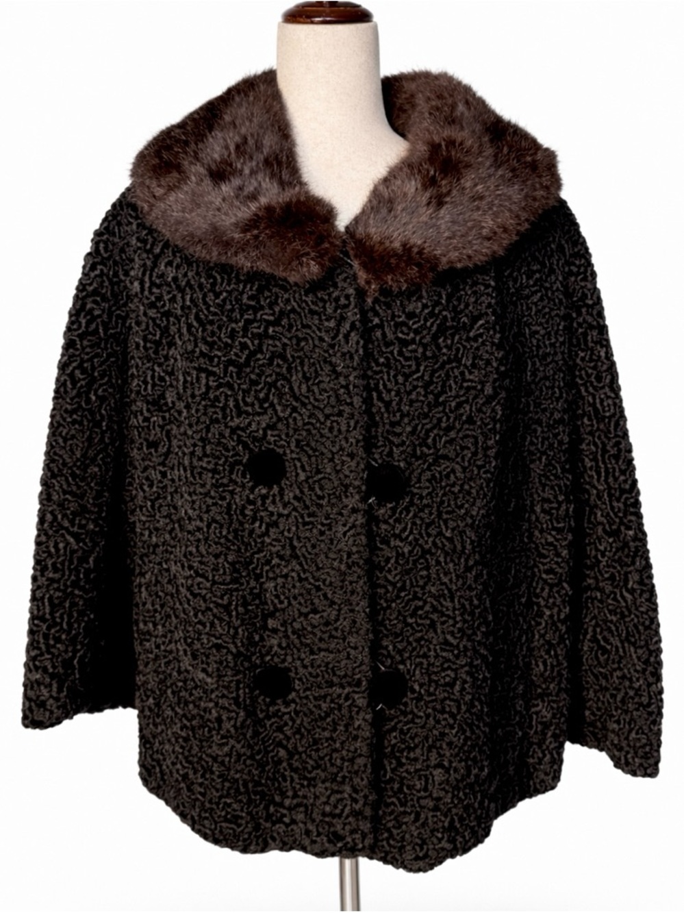 Vintage fur coat.  Mink and Lamb? Black and brown collar. Excellent lining- XL